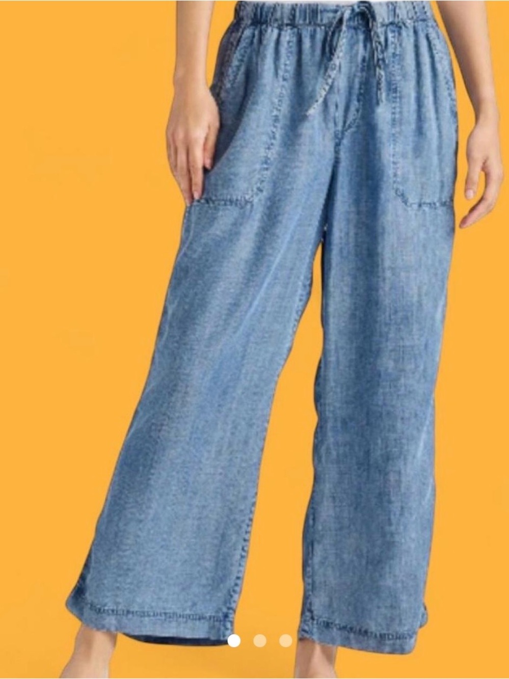 Splendid Light Blue Cropped Wide-Leg Drawstring Pants - Picture 2 of 3